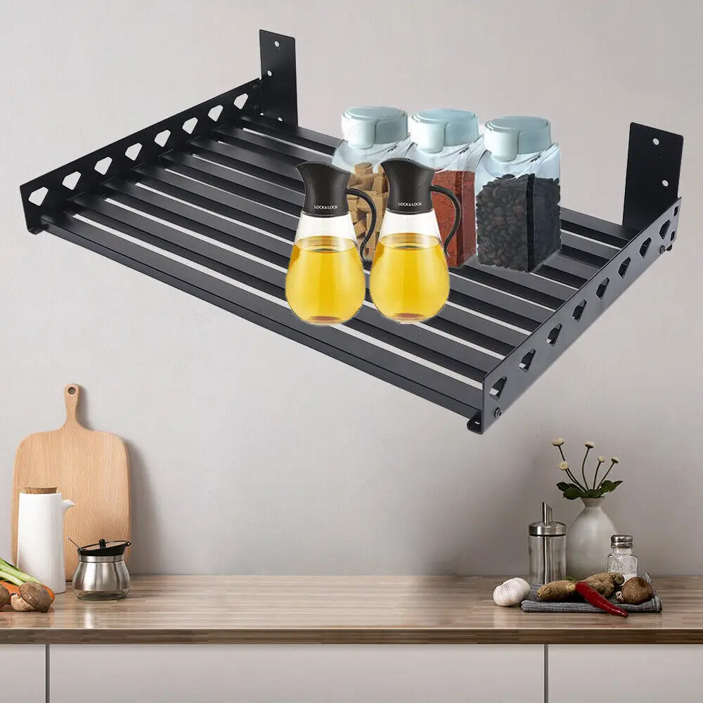 

Microwave Oven Bracket Shelf Kitchen Holder Storage Rack Wall Mount with 4 Hooks