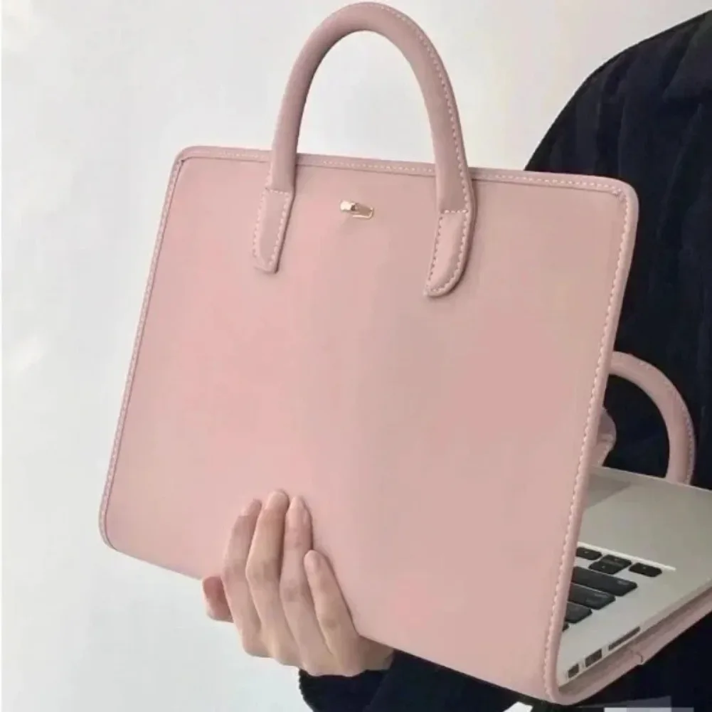 Korean Pink PU Laptop bag 13-16 Inch With Handle Sleeve Brea