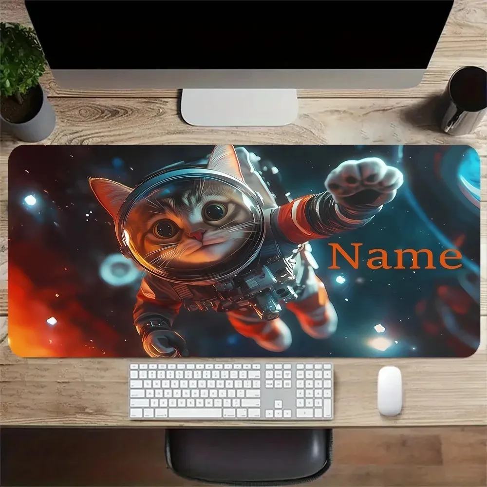 CIFbuy Custom Name Space Astronaut Cat Gaming Mouse Pad, Multi‑Sizes Large Desk Mat Non‑Slip Rubber Base for Home Office Decor