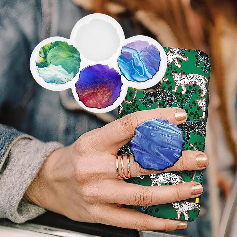 4-Cavity Phone Grip Silicone Mold DIY Square Round Hexagon Coaster Phone Socket Stand Craft Casting Epoxy Resin Mold