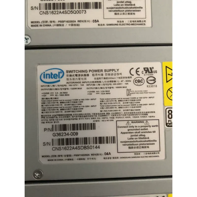 for Intel PSSF1622 1600W 12V 130A Server Power Supply Unit High Efficiency Redundant PSU for Data Center Rack Mount Servers