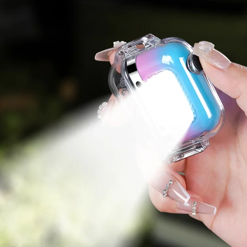 Waterproof Lighter Double Arc Mini Electronic Windproof Lighter Electric Transparent USB Rechargeable Lighters Outdoor Camping