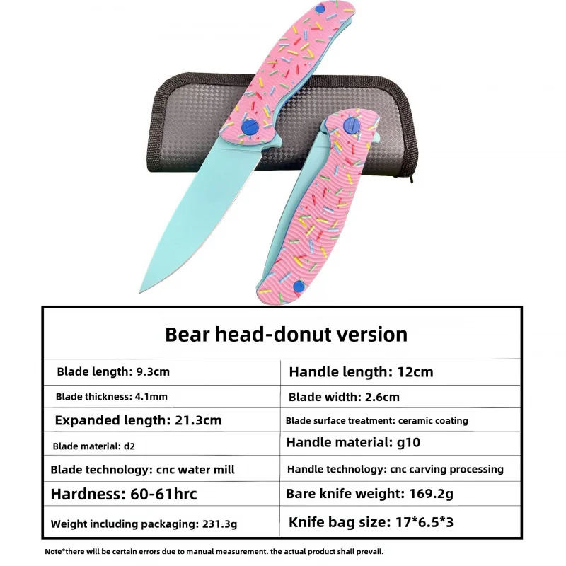 Donut folding knife G10 handle D2 steel outdoor portable self-defense fishing hunting survival sharp fruit knife