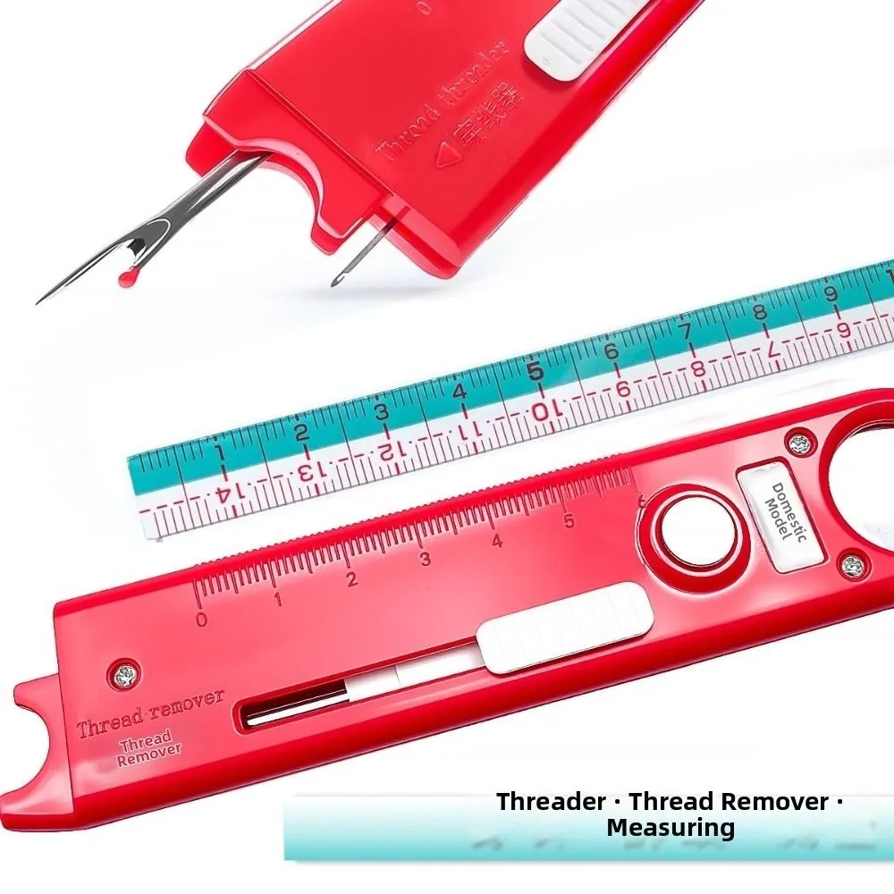 Multi-Functional Needle Threader Eye-Closed Automatic Fast Pass Sewing Machine Needle Threader with Magnifying Glass and Ruler