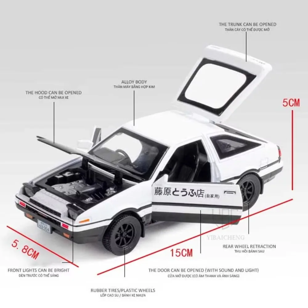 1/32 INITIAL D AE86 Alloy Car Model Diecast Toy Vehicles 4 Doors Opened Car Miniature Models with Light Sound Toys Ideal Present