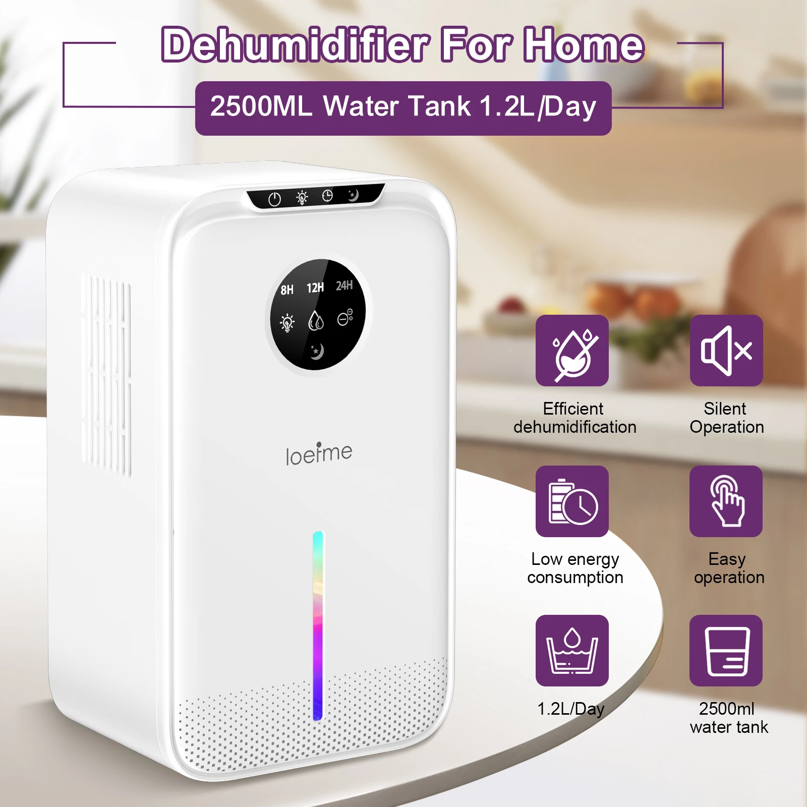 2.5L Large Dehumidifier Portable Quiet Home Air Dryer for Mould Moisture Damp++ Large Water Tank LED Display