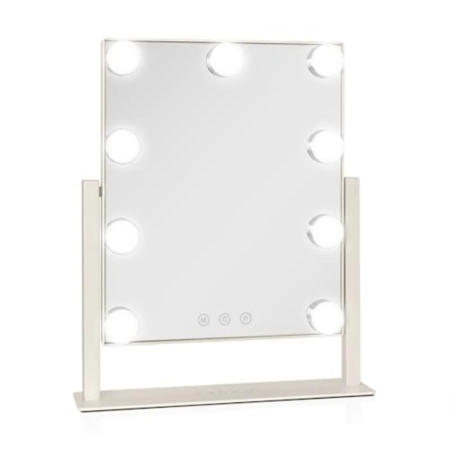

Hollywood Lighted Vanity Mirror with 9 LED Bulbs 3 Color Light Settings 360° Rotation Makeup Mirror Head 14" H x 12" W 1X