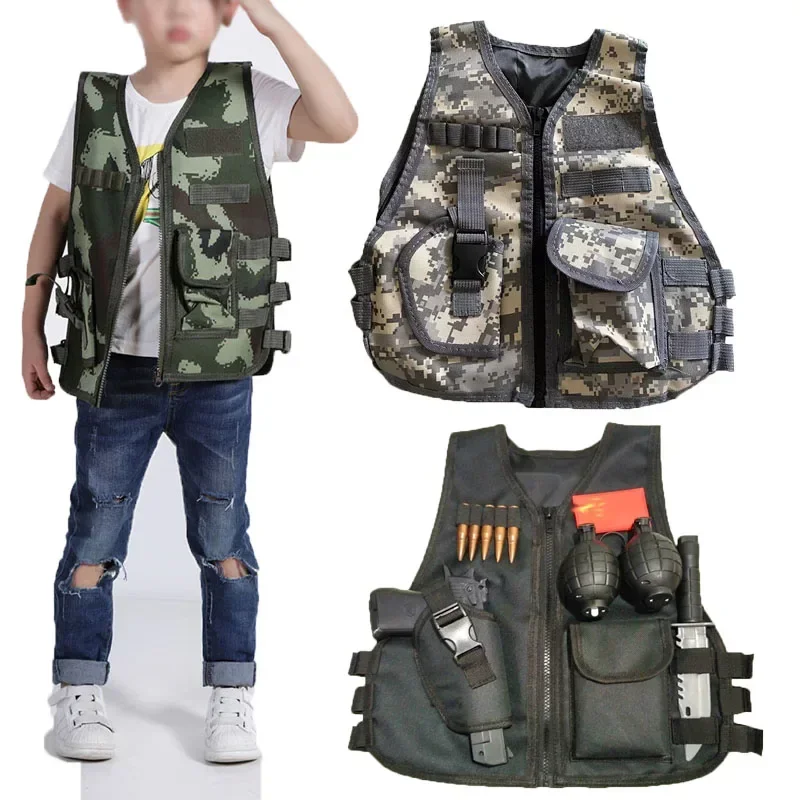 Kinderen Combat Camouflage Vest Kids Airsoft Vesten Outdoor Paintball Tactisch Vest Cs Uitrusting Jongens Sniper Leger Uniform