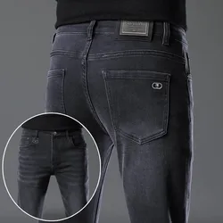2024 Gray Jeans Men's Trendy All-Match Straight Stretch Slim Fit Fashionable Simple High-End Quality Non-Stick Gray Trousers