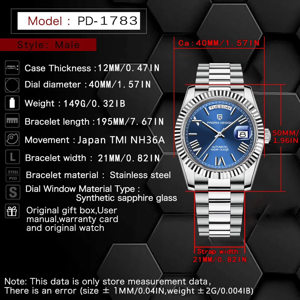 2023 New PAGANI DESIGN DD40  Luxury Automatic Mechanical Watch For Men AR Sapphire Glass NH36A Date ReloJ Hombre Waterproof 100m