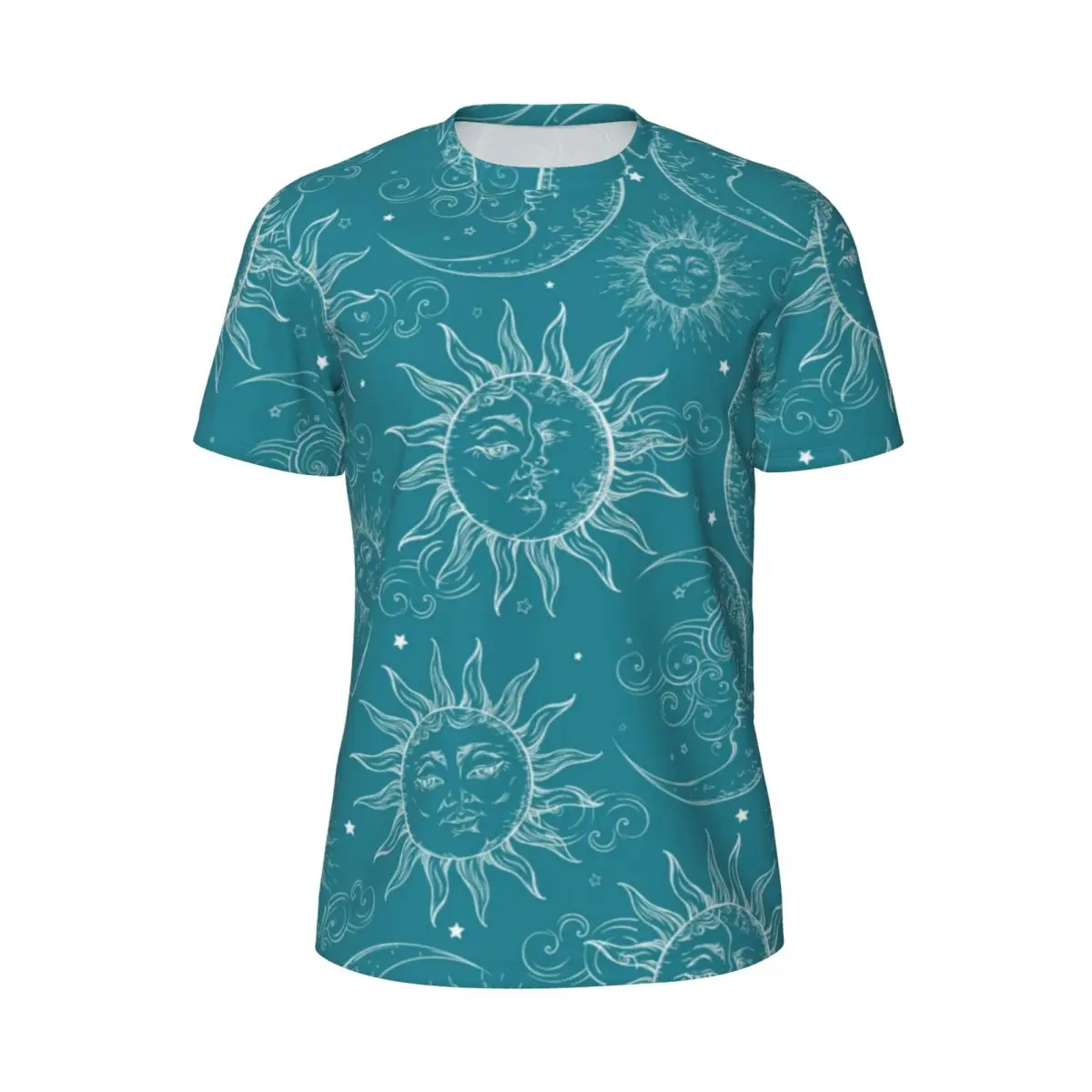 Vintage Sun Stars Celestial T-Shirt Teal Magic Celestial Sun Hip Hop Gym T Shirts Quick-drying Tops Summer Oversized Tees