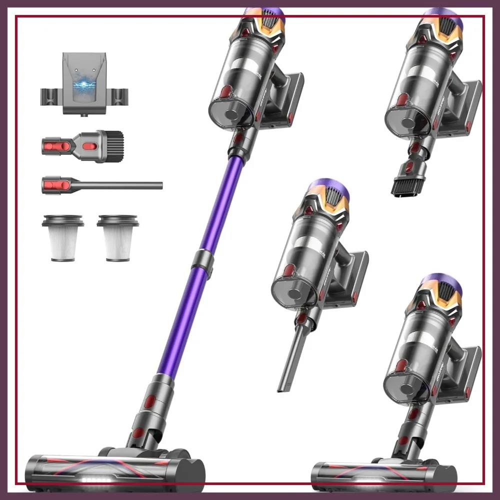 

Cordless Vacuum Cleaner 55Kpa/650W/70Mins, 1.8L Self Standing, Hurricane Mode, Touch Screen, Anti-Tangle, for Home/Pet Hair/Carpet