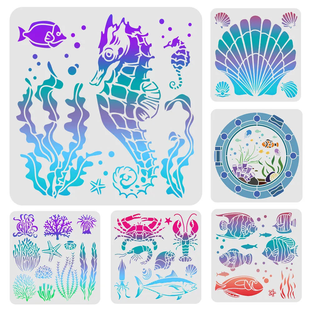 Seahorse Stencil Reusable Template Sea Animal Stencil Sea Creatures Stencil for Painting on Wood Tile Paper Fabric Floor Wall