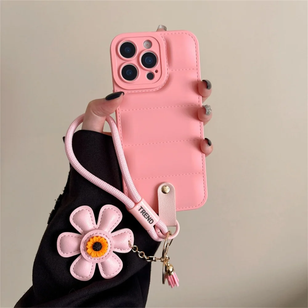Modische Daunenjacke mit Lanyard-Telefonhülle für iPhone 17 Air 16E 16 15 14 13 Pro Max 12 11 X XR XS Plus, weiche TPU-Abdeckung