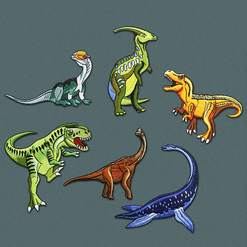 Dinosaur Embroidery Patch for Clothing, DIY Decoration, Hole Filling, Iron on Animal, Jurassic Creatures, 14 Optional, 1 PC