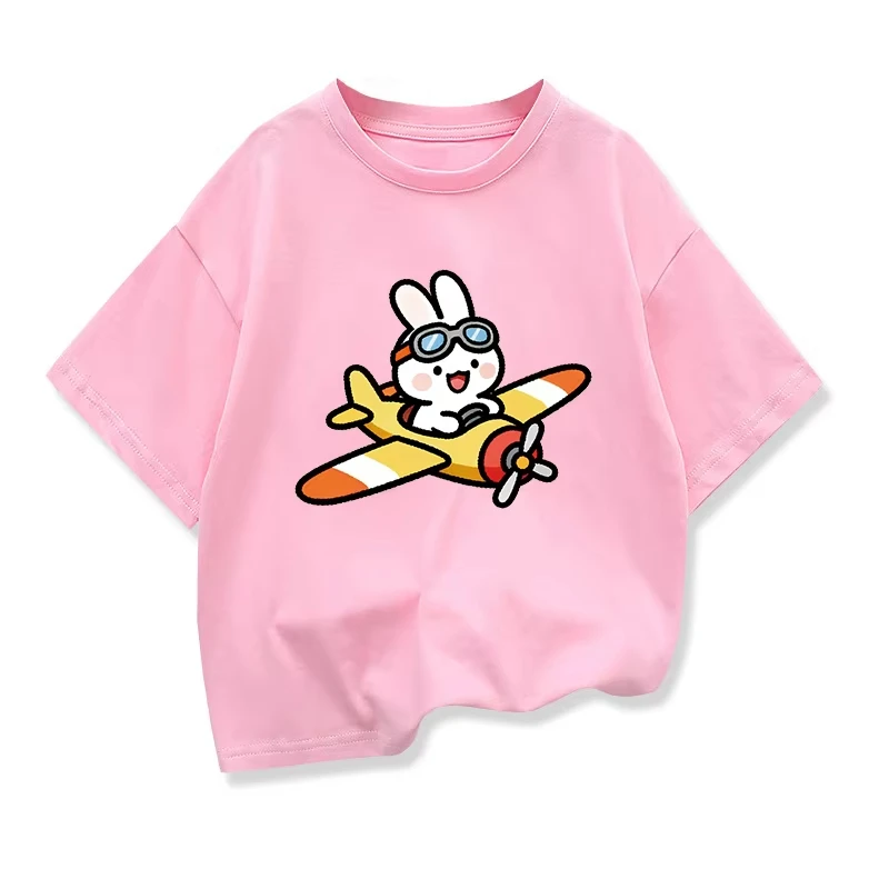 The Rabbit Flying The Plane Original Design Summer Children Clothing Kids Short Sleeve t shirts Boys Girls Casual Loose Tee Tops