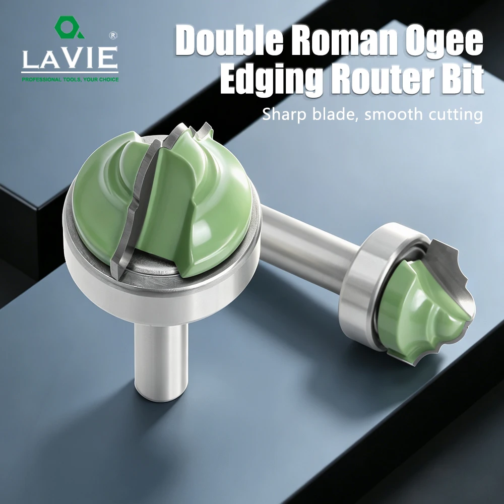 LAVIE 1pc 8mm Shank Bearing Frame Router Bit, HSS Edge Profile Wood Cutter With Guide Bearing, 4 Sizes 19-28mm For CNC MC02100S