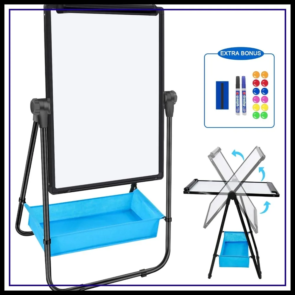 

Double Sided 28x20 Dry Erase Board with Stand, Height Adjustable & 360 Rotating Magnetic Whiteboard for Home School Office