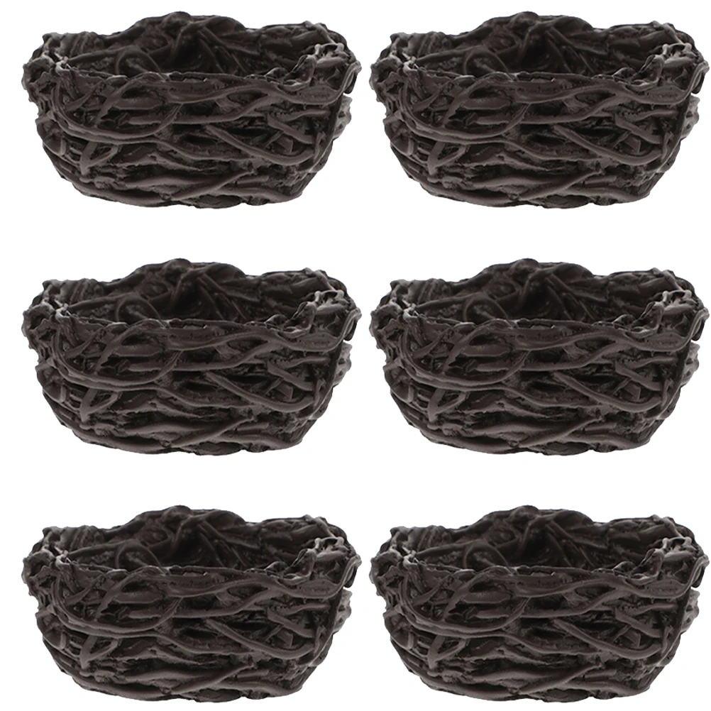 

6pcs Resin Mini Bird Nest Decorative nament for Balcony Yard Garden Simulation Adornment Wild Seeds Outdoor Feeder