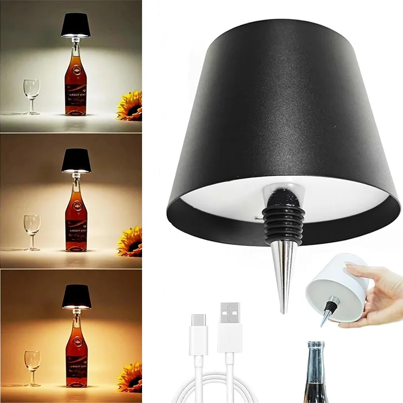 USB Charge Bottle Table Lamp Touch Control 3 Colors and Stepless Dimming Night Lamp For Restaurant, Bar Wine Bottles, Bedroom Bedside ,Desk Lights - view 4