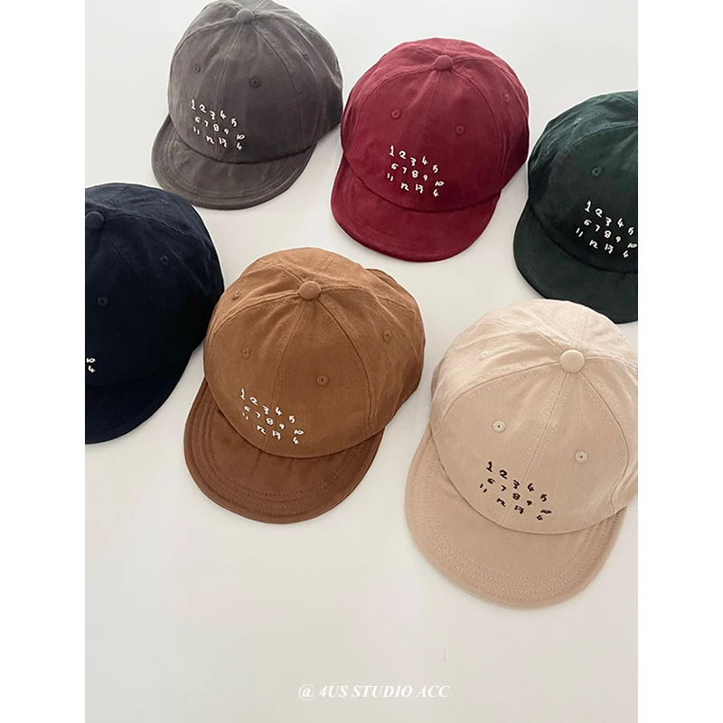 Short Brim Baseball Cap Female Street Tide Brand Soft Brim Number Embroidered Sun Hat Korean Peaked Cap Male