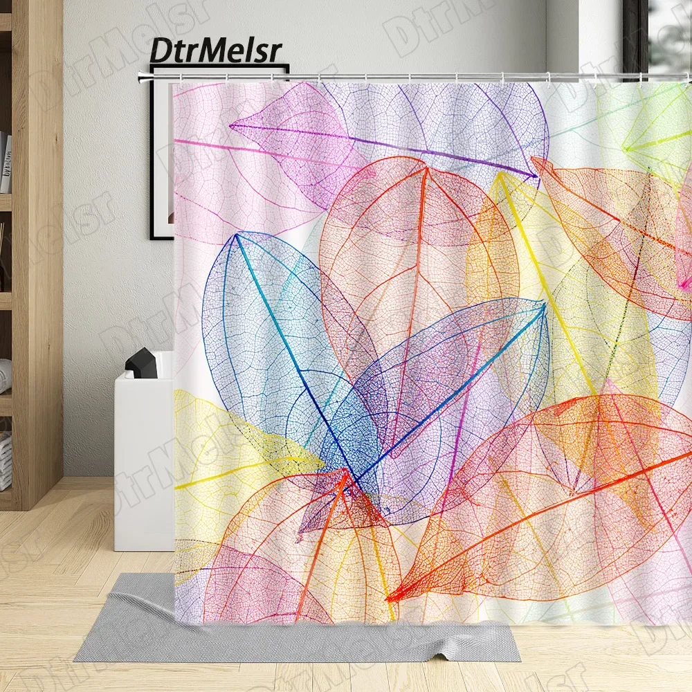 Creative Leaves Shower Curtains Red Blue Yellow Abstract Tree Leaf Modern Minimalist Print Cloth Bathroom Decor Bath Curtain Set