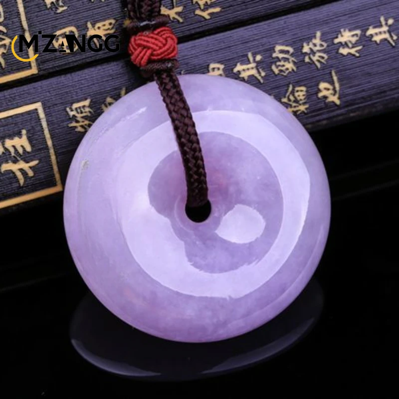 

Natural Jadeite Violet Peace Buckle Pendant Men's and Women's A Goods Jade Necklace Fashion Luxury Jewelry Young Women Gifts