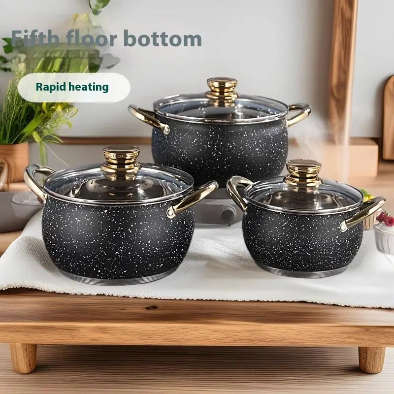 Modern Design Nonstick Cookware Set Premium Stainless Steel Soup Pot Set with Glass Lids Household Cooking Pots Dishwasher Safe