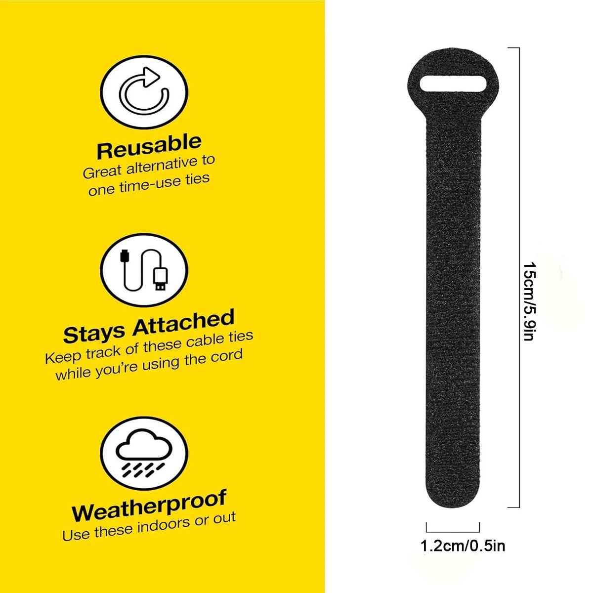 30pcs Round-head self-locking cable ties, reusable hook and loop cable management tape, self-adhesive fixed data cable ties