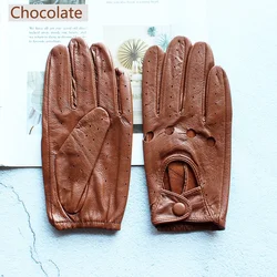 Women's Summer Full Finger Leather Gloves Breathable Single-Layer Sheepskin Fashionable Short Motorcycle Riding Gloves