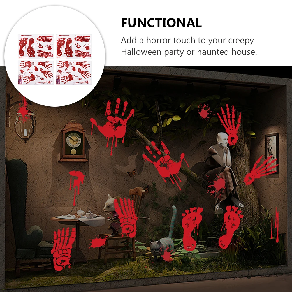 

2 Rolls Halloween Blood Handprint Wall Red Horror Theme Glass Decals For Party Decoration Haunted House Supplies Halloween
