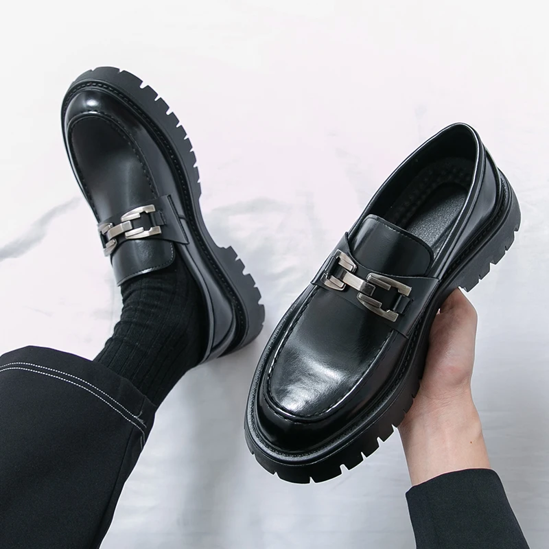 

Thick soled Loafers For Men Slip-on Leather Shoes Black Business Casual Shoes Men's Banquet Shoes Oxford Shoes Derby Shoes