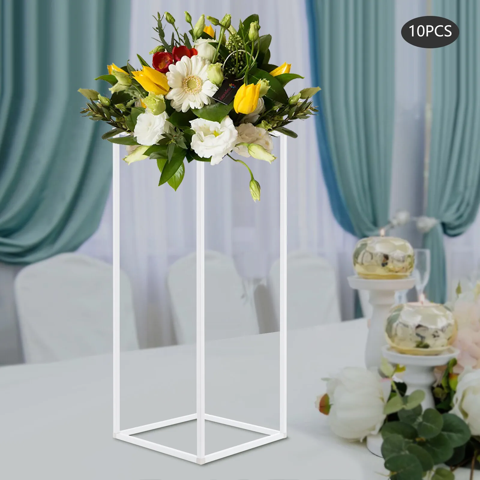 

10-Piece White Flower Stands Ideal For Home & Hotel Decor, Sturdy Structure Suitable For Photo Backgrounds & Baby Showers