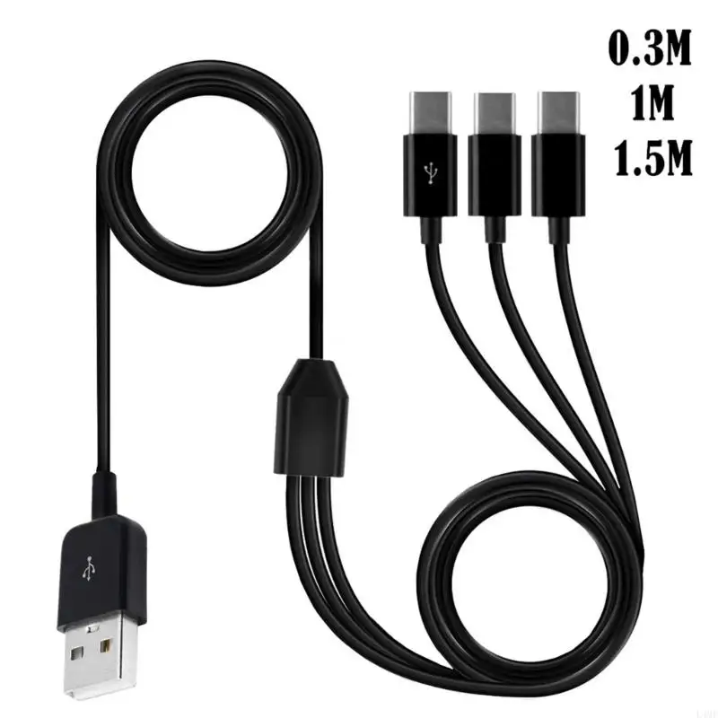 USB A 2.0 to 3 USB Type C Data Sync Charing Cable Wire Cord for Phone L4MF