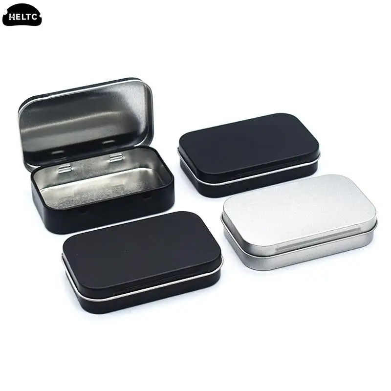 1PCS Small Empty Metal Tin Silver Black Rectangular Flip Storage Box Case Organizer for Money Coin Candy Key Container Jar Cans