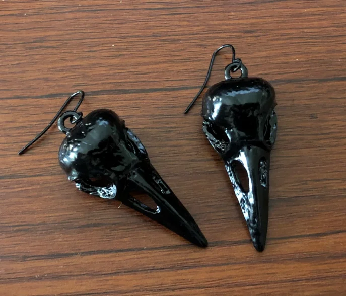 Gothic Black Raven Bird Skull Earring Punk Occult Crow Oddities Goth Jewelry