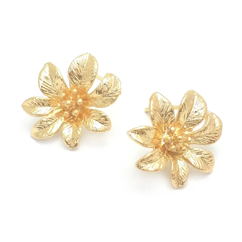 18K Gold Color Brass 3D Special Flower Branchs Stud Earrings Pins Jewelry Earrings Making Supplies Diy Findings Accessories