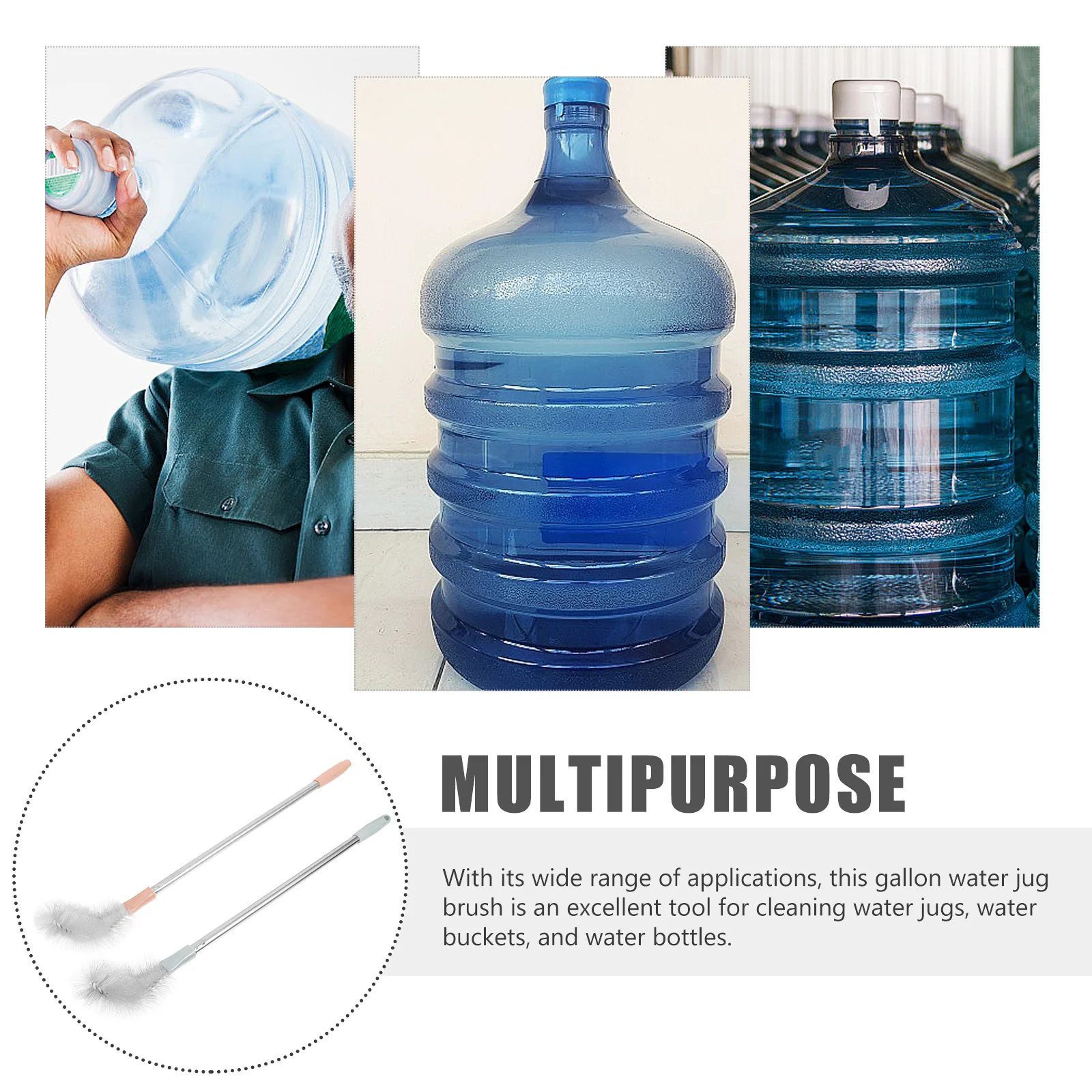 

2Pcs Mineral Water Bucket Brush Long Handle for Hard to Reach Areas Cleaning Gallon Jug Bottle Portable Sturdy Reusable