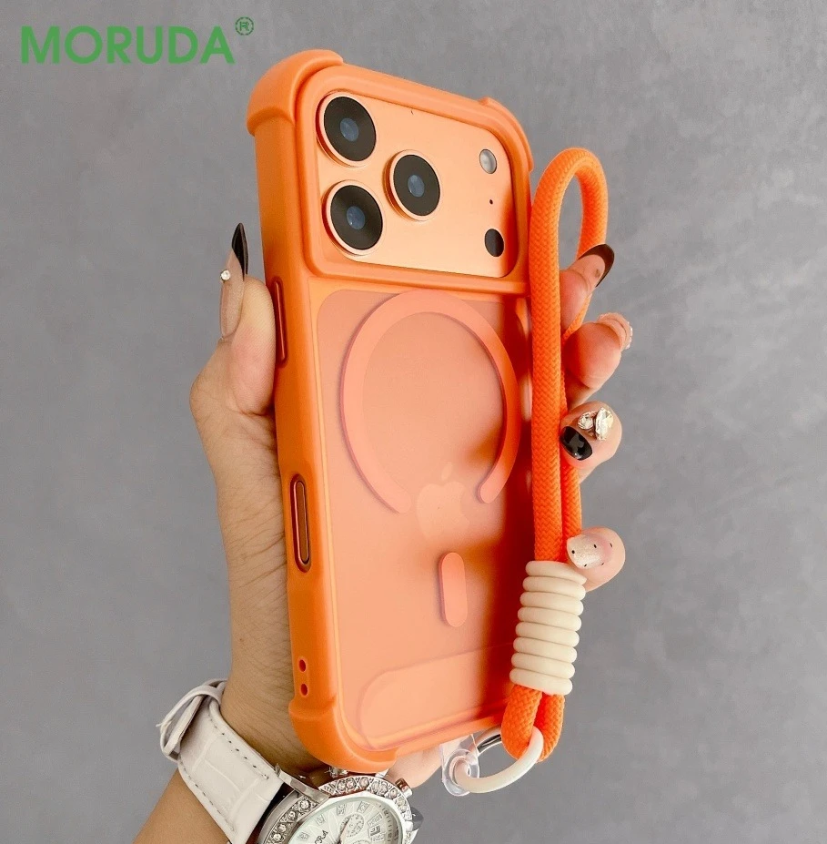 17 ProMax شريط للرسغ الحبل المغناطيسي آيفون 12 13 14 15 16 برو ماكس زائد 17 الهواء أربعة ركن وسادة هوائية غطاء ل Magsafe