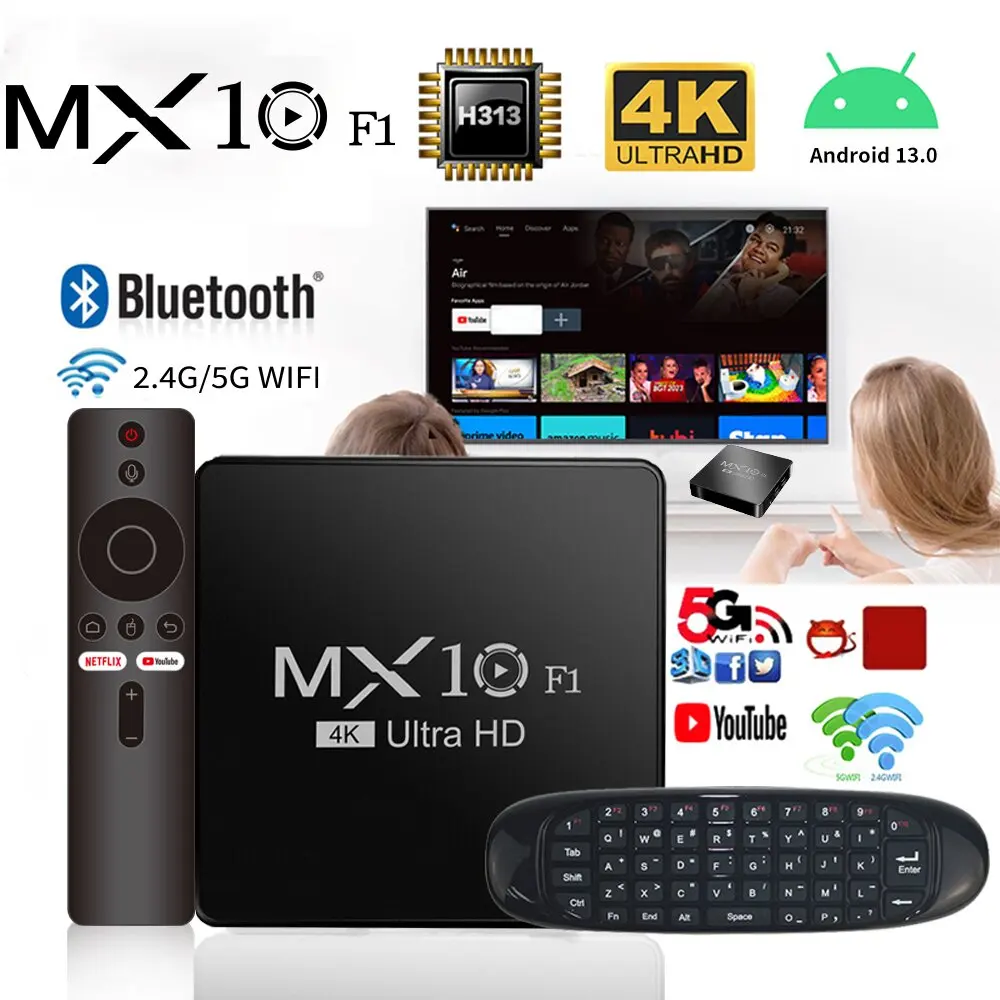 Terbaru Android 13 TV Box Allwinner H313 Chip Quad Core MX10-F1 TV Box 2G RAM 16G ROM Dual WiFi Harga Rendah Set Top Box