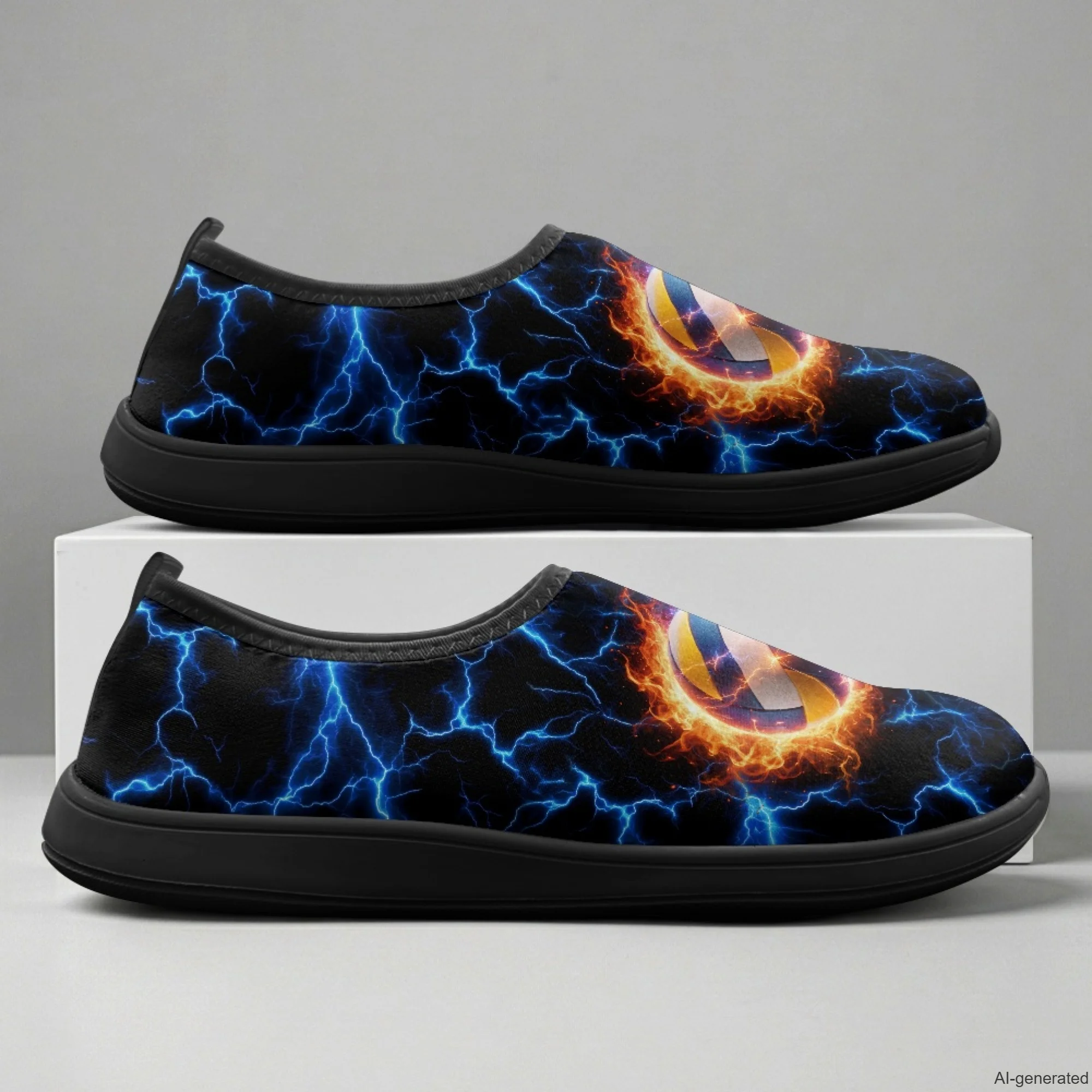 XIXIRIMIDO Slip-on Wide-toed Shoes Men's Breathable Mesh Shoes Volleyball Print Womens Fashion Sneakers Walking Shoes 36-46