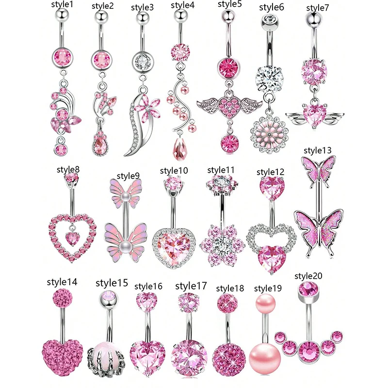 1Pcs Romantic Pink Belly Piercing Buckle Umbilical Nail Cat Head Dragonfly Pistol Butterfly Belly Button Rings Piercing Jewelry