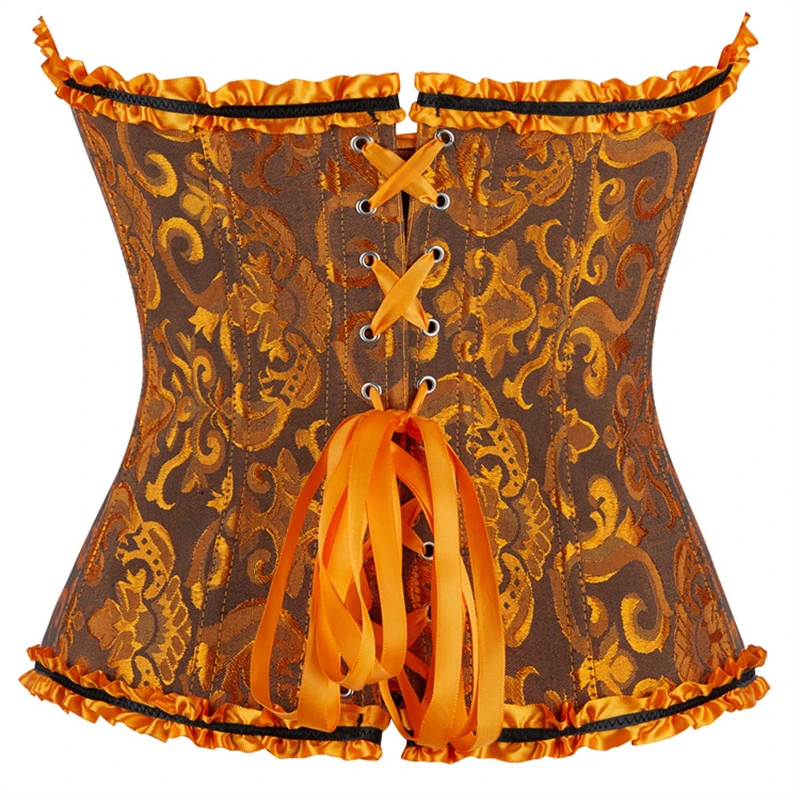 المرأة كورسيه فوقي للنساء بوستير توب القوطية البرتقال الجاكار الدانتيل متابعة المشدية خمر الفيكتوري Korsett الملابس الداخلية مثير الباسك #2