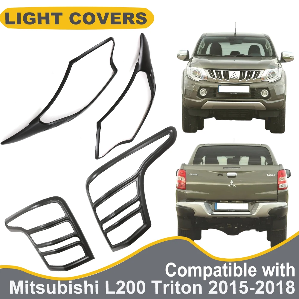 Headlight Cover Taillight Covers For Mitsubishi Triton L200 2015-2018 ABS Matte Black Light Lamp Cover Car Exterior Accessories