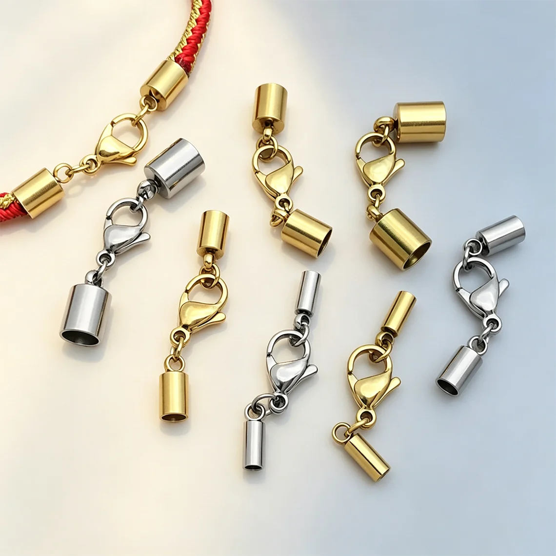 10er-Set/Lot Edelstahl-Endkappen mit Karabinerverschluss, 3/4/5/6 mm, Kordelendverschlüsse für Armbänder, Halsketten, DIY-Zubehör – Detail 4