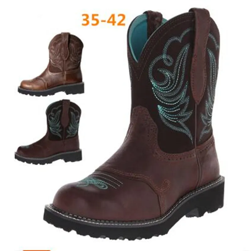 Frauen Goth Cowboy Stiefel Bestickt Mid-kalb Einzigen Boot Mesh Futter Komfort Booties Frau Runde Kappe Retro Western Botas mujer