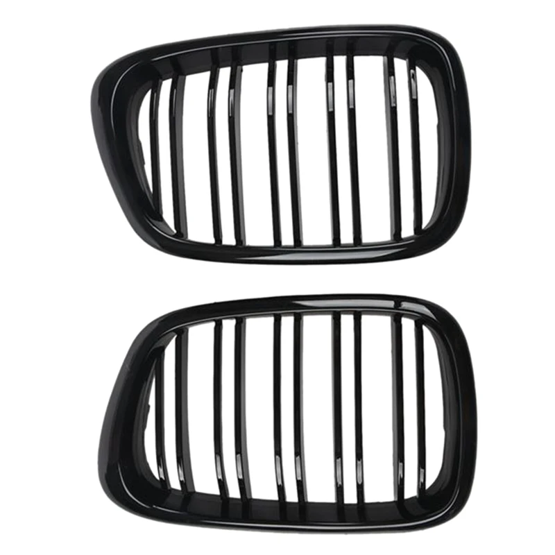 Glossy Black Front Hood Kidney Grille Grill Dual Line For BMW E39 5-Series 525 528 1995-2004 51137005837 51137005838 Replacement