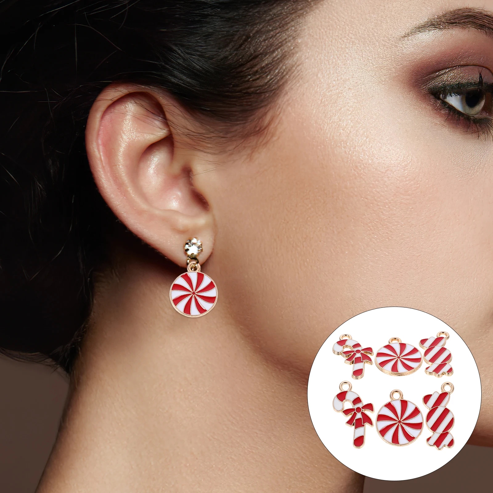 

Candy Cane Lollipop Pendant Necklace Charms Jewelry for Making Cute Alloy Pendants Bracelets Christmas Earrings