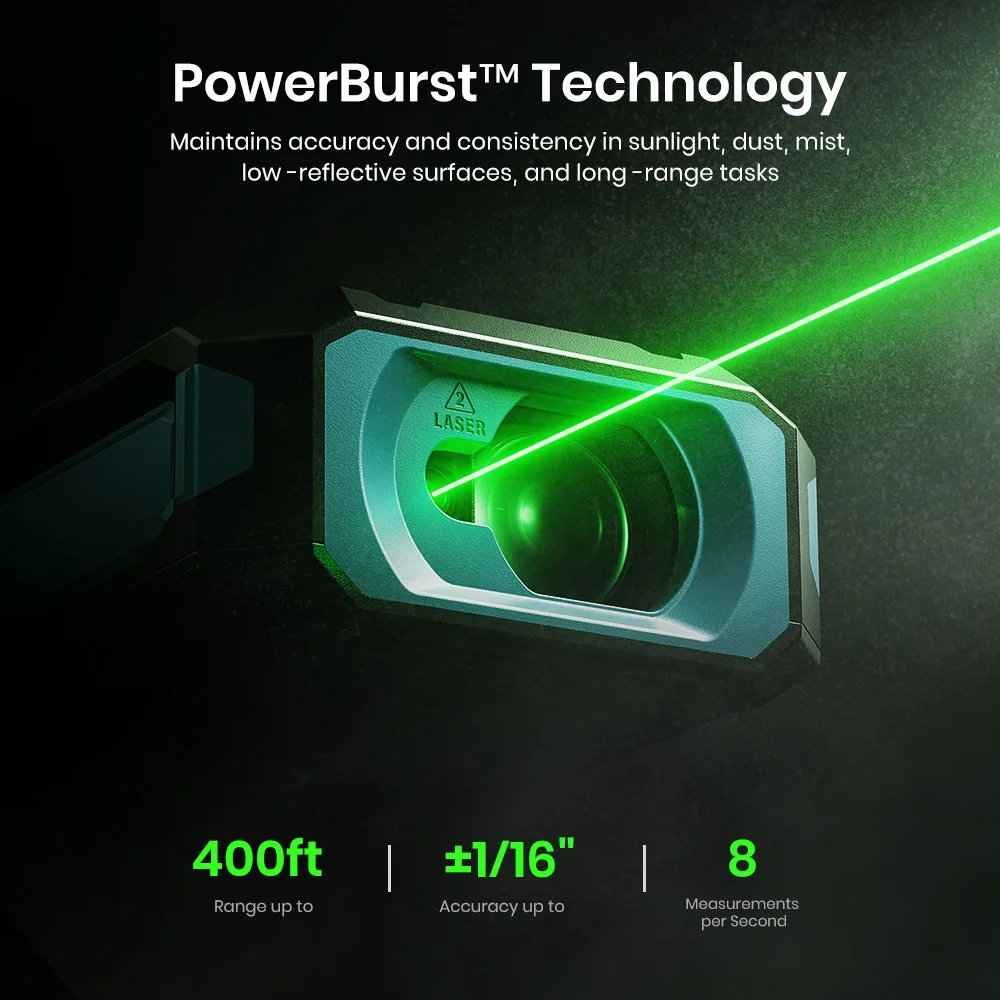 جهاز قياس المسافة بالليزر MILESEEY S50 120M قياس ليزر أخضر قابل لإعادة الشحن مع بلوتوث، ±1/16 بوصة قياس ليزر رقمي بدقة