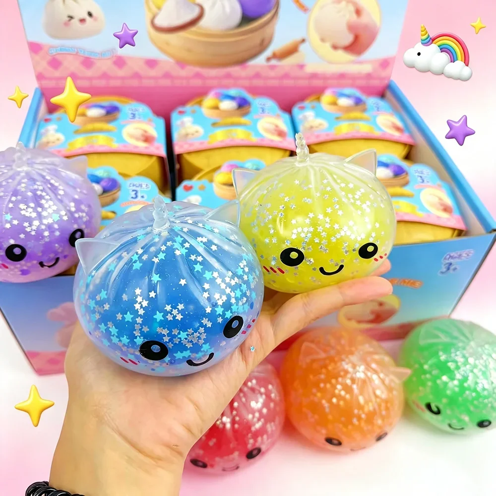 8CM Unicorn Dumpling Squishy Bead Filled Toy Steamed‑Bun Stress Relief Squeeze Toy Sensory Decompression Fidget Toy for Adults